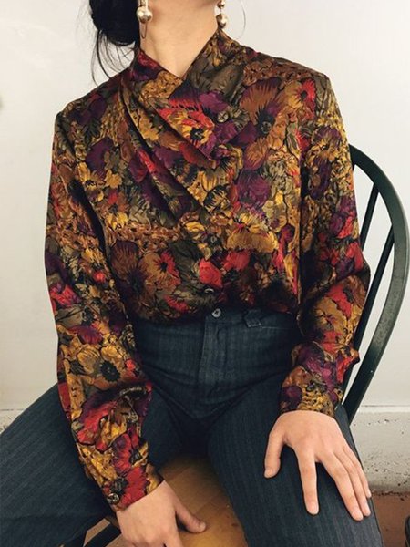 

Floral Casual Regular Fit Long Sleeve Top, Multicolor, Tops