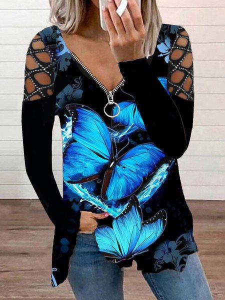 

Casual Hollow Out Cotton Blends Shirts & Tops, Black, Tops