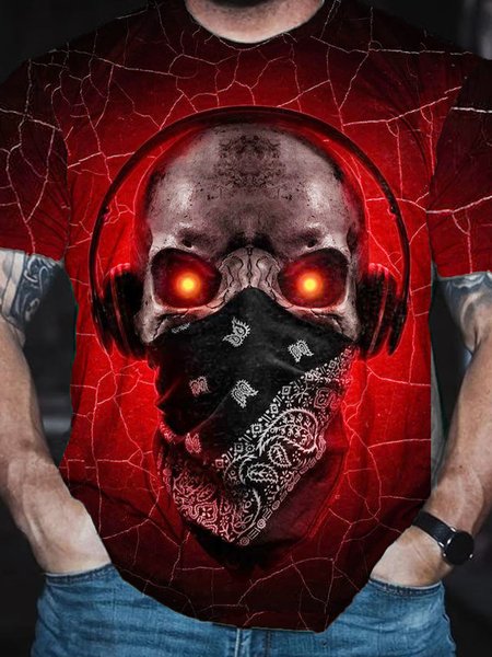 

Skull Art Short Sleeve Shirts & Tops, Red, T-shirts