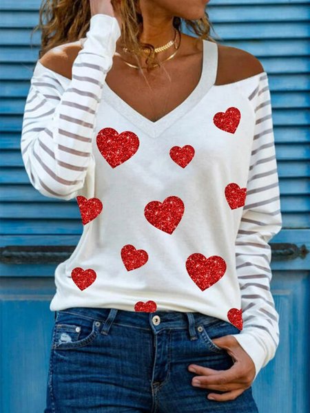 

Valentine's day Loosen Casual Shirts & Tops, White, Long sleeve tops