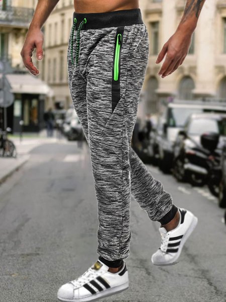 

Men's Elastic Waist Zipper Decoration Casual Sports Pants, Light gray, Pants