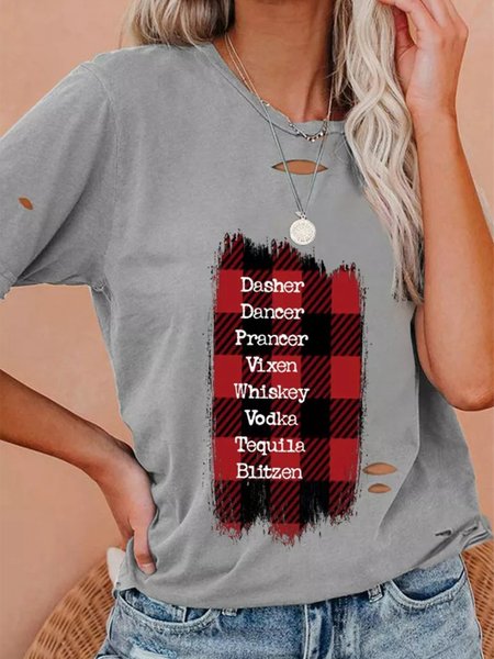 

Casual Letter Crew Neck Shirts & Tops, Gray, T-Shirts