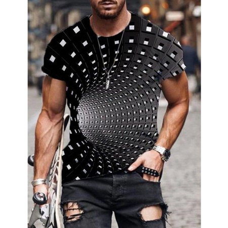 

3D Print Graphic Optical Illusion Men's Shirts & Tops, Black, T-shirts