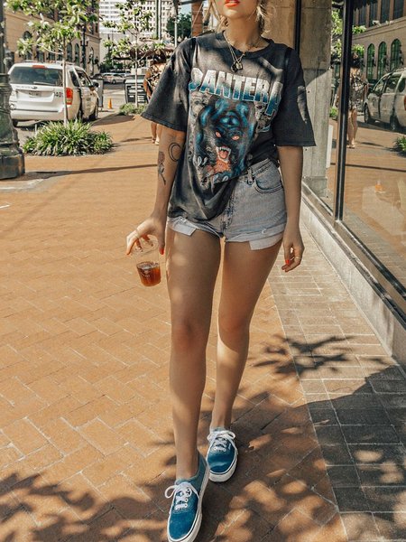 

Featured animal print comfortable loose T-shirt, Multicolor, T-Shirts