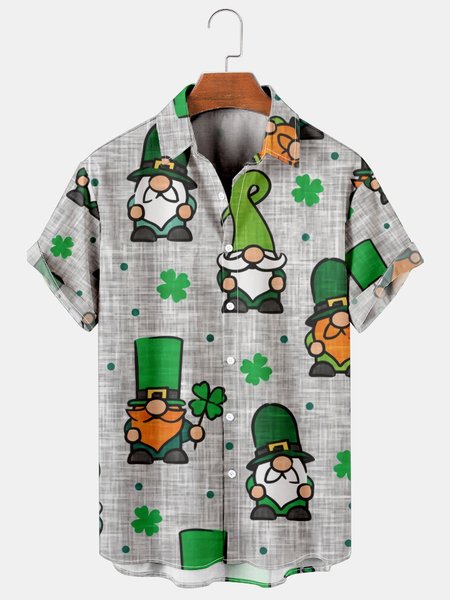 

Mens St Patrick's Day Printed Casual Breathable Hawaiian Short Sleeve Shirt, Gray, Men's Floral shirt