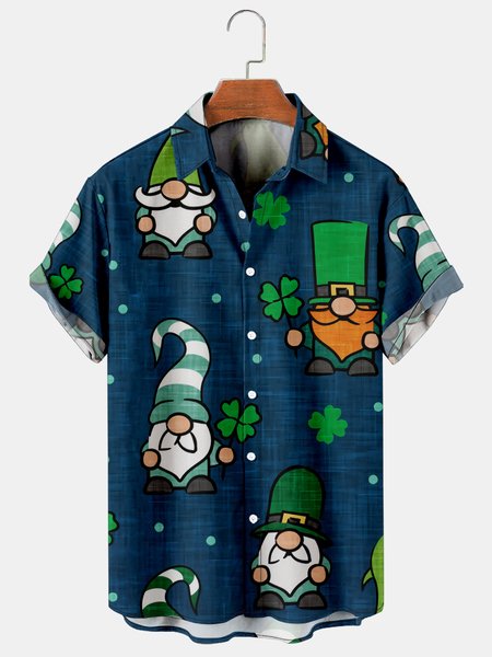 

Mens St Patrick's Day Printed Casual Breathable Hawaiian Short Sleeve Shirt, Green, Men's Floral shirt
