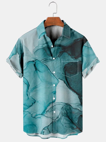 

Mens Nature Marble Effect Print Casual Breathable Chest Pocket Short Sleeve Hawaiian Shirts, Blue, Men's Floral shirt