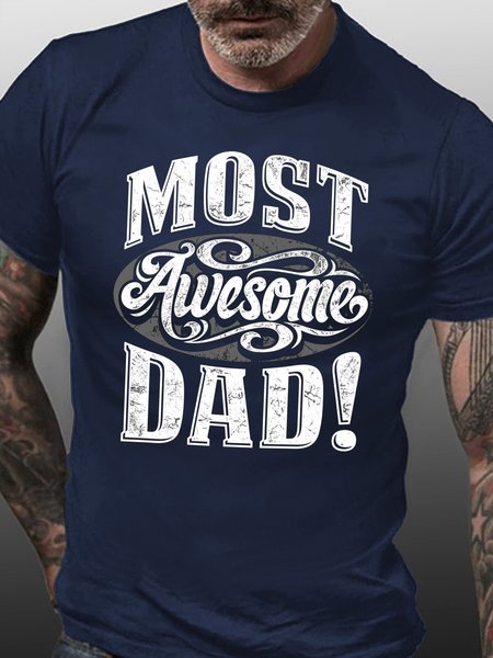 

Most Awesome Dad Print Casual T-shirt, Purplish blue, T-shirts