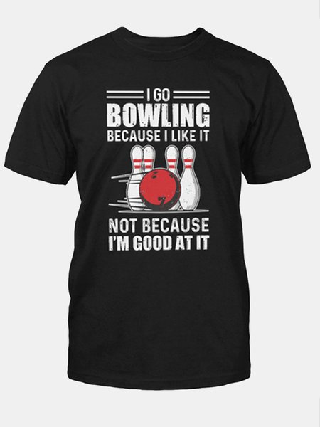 

Bowling Aphabet Print Short-sleeved T-shirt, Black, T-Shirts