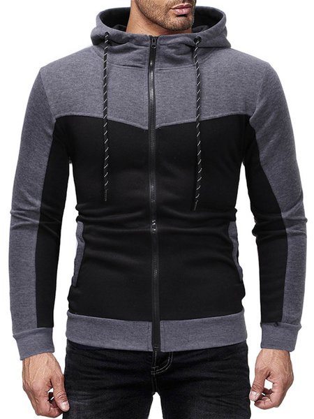 

Men's Casual Zipper Stitching Hooded Jacket, Deep gray, Outerwear