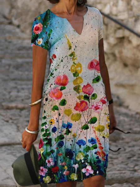 

Vacation Floral Cotton Blends Weaving Dress, Multicolor, Boho dresses
