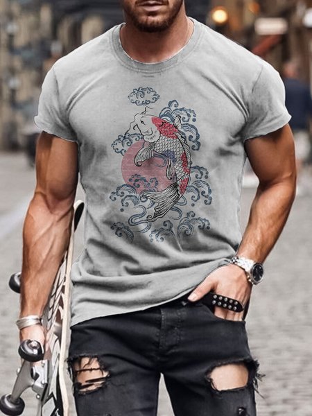 

Ukiyo-e carp Short-Sleeved T-shirt, Gray, T-Shirts