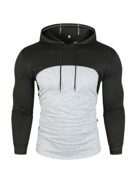 

Casual Hooded Long Sleeve Panelled Sweatshirt, Light gray, Men's Top