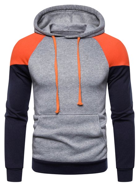 

Men's Shoulder Color Block Casual Hooded Sweatshirt, Orange, Men's Top