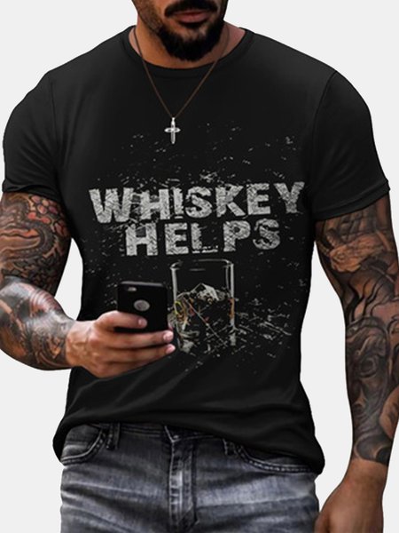 

Printed Letters Series Short-sleeved T-shirt, Black, Men's t-shirts