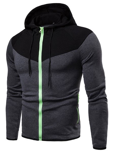 

Casual Hooded Long Sleeve Panel Jacket, Deep gray, Outerwear