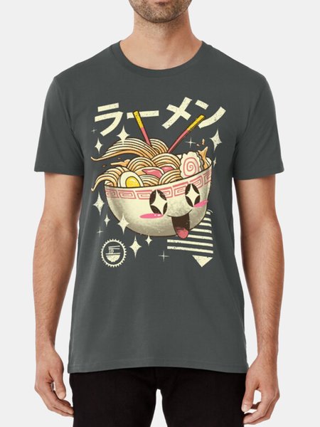 

Ukiyo-e Smiley Face Big Bowl Noodle Short-sleeved T-shirt, Gray, T-Shirts