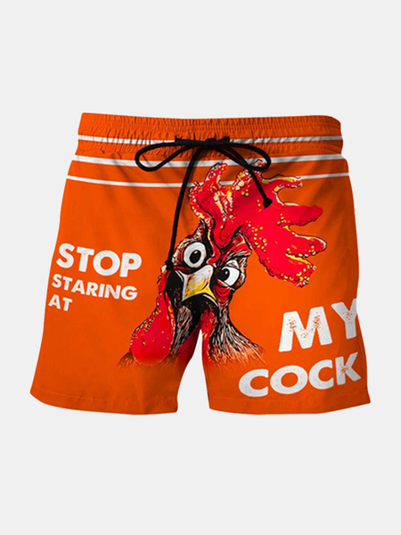 

Vacation And Leisure Fun Letters And Animal Elements Pattern Hawaiian Printed Beach Pants, Orange red, Shorts