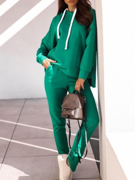 

Hooded Green Casual Sport Suits, Two-piece Outfits