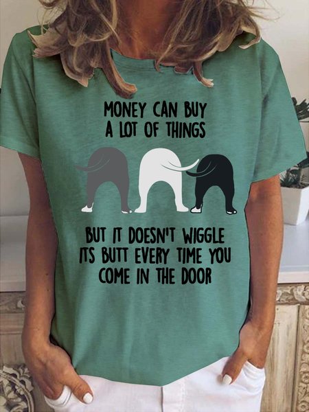 

Women's Dog Wiggle Butt Crew Neck Short Sleeve T-shirt, Green, T-shirts