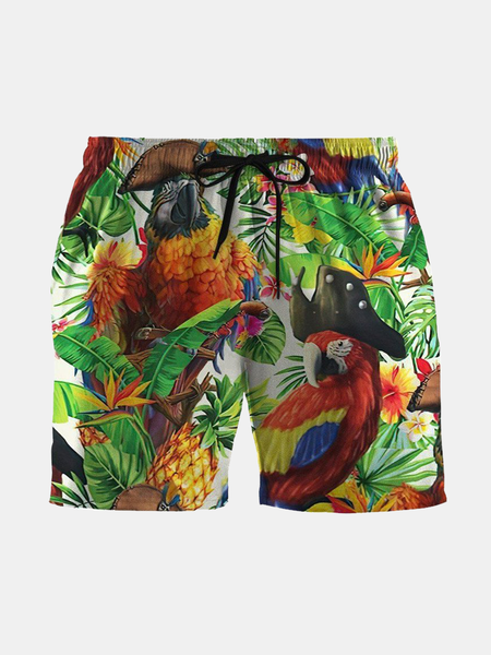 

Vacation Leisure Palm Leaf And Animal Print Hawaiian Style Printed bBeach Ppants, As picture, Shorts