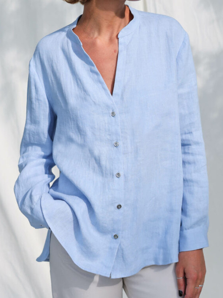 

V Neck Casual Cotton Shirts & Tops, Blue, Shirts & Blouses