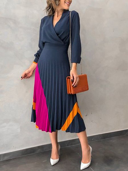 

Color Block Regular Fit Elegant Midi Dress, Dark blue, Midi Dresses