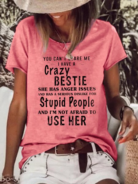 

Funny Crazy Bestie Letter T-shirt, Red, T-shirts