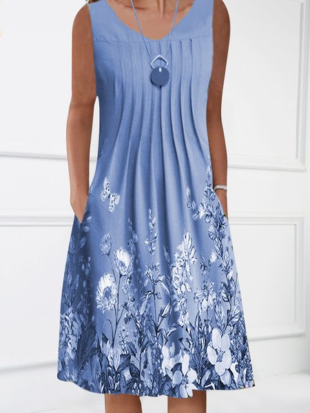 

Blue floral waisted V-neck dress, Floral Dresses