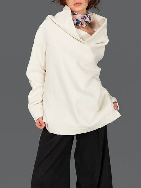 

Long sleeve Daily Loosen Plain Casual Top, White, Blouses and Shirts