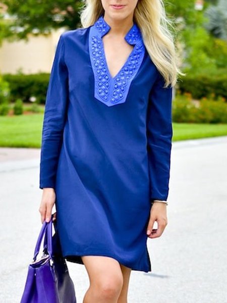 

Casual Tribal Loosen V Neck Long sleeve Mini Dresses, Blue, Midi Dresses