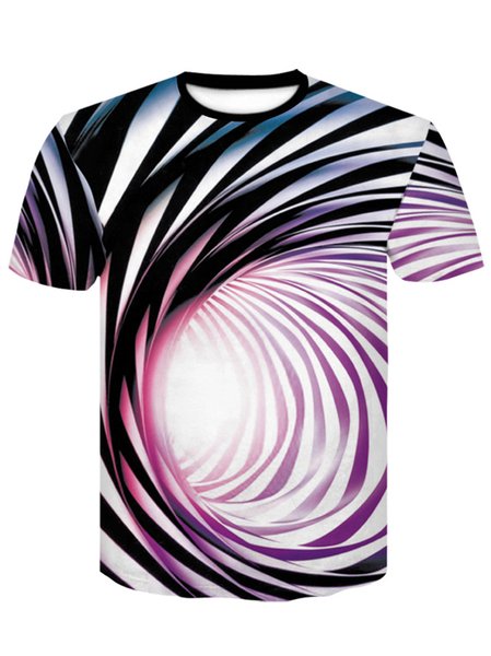 

Geometry Print Crew Neck Short Sleeve Shirts & Tops, As picture, Shirts