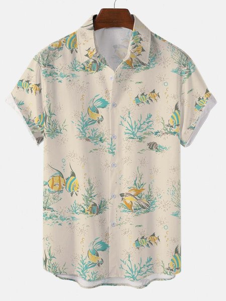 

Coral Reef Casual Short Sleeve Shirts & Tops, Beige, Shirts