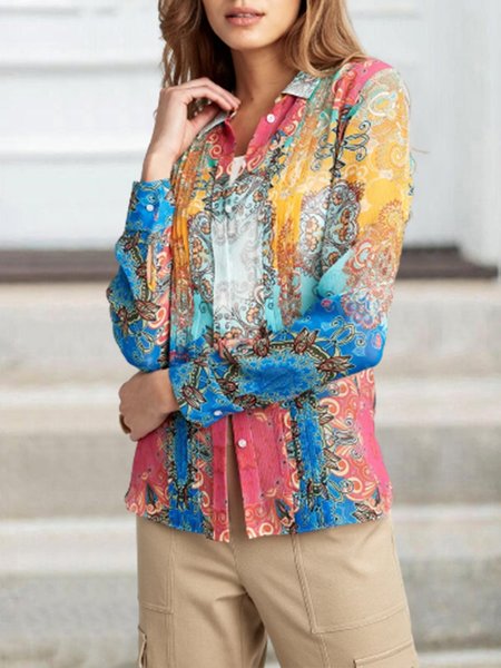 

Ethnic tribal style pattern printing characteristic spring and summer comfortable shirt top, Multicolor, Shirts & Blouses