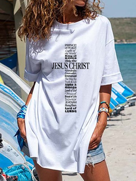 

Cotton Blends Casual Letter Printed Shirts & Tops, White, Tops