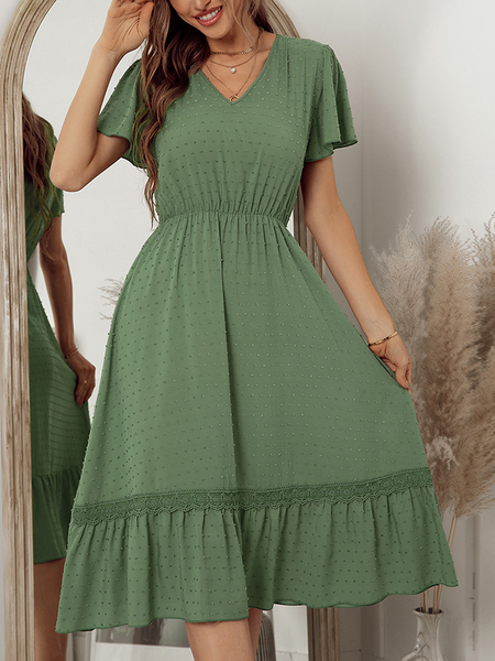 

V Neck Regular Fit Dresses, Green, Dresses