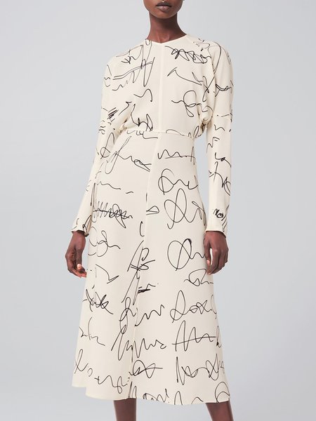 

Elegant V Neck Slim Fit Letter Dress, Beige, Maxi Dresses