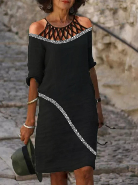 

Halter Loosen Color Block Party Dresses, Black, Casual Dresses
