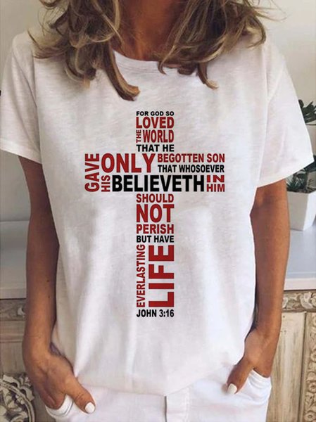 

Casual Crew Neck Letter T-shirt, White, Tees & T-shirts