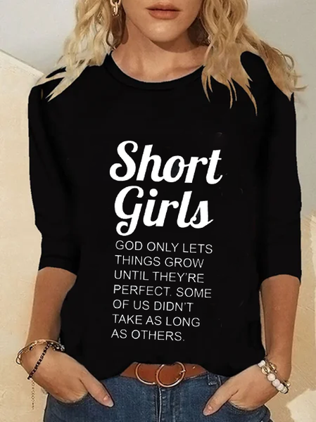 

Short Girls Casual Crew Neck Long Sleeve Shirts & Tops Graphic T-shirts For Women, Black, T-Shirts