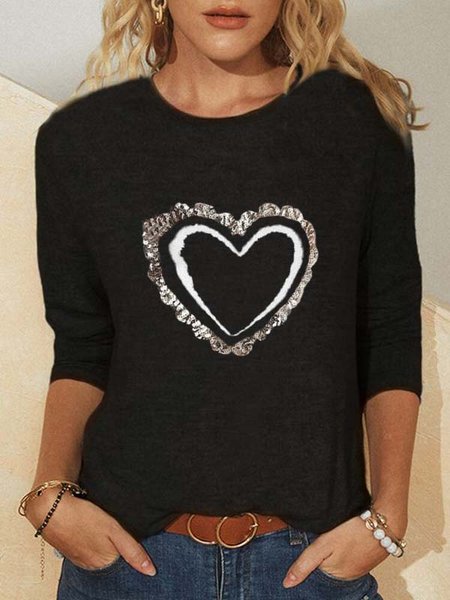 

Crew Neck Casual Geometric Long Sleeve Shirts & Tops Graphic T-shirts For Women, Black, T-Shirts
