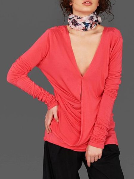 

Long sleeve Regular Fit Plain Simple Top, Red, Blouses and Shirts