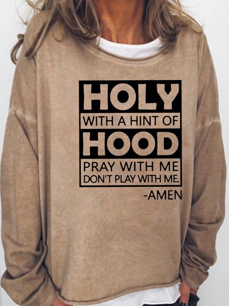 

Novelty Holy Hood Pray with Me Letter Sweatshirt, Light brown, Hoodies&Sweatshirts