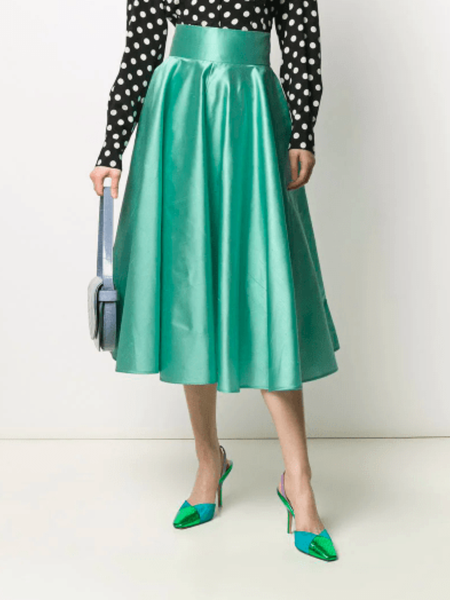 

Spring A LineA Satin Simple Work Formal Date Non-Stretch Skirts, Green, Midi Dresses