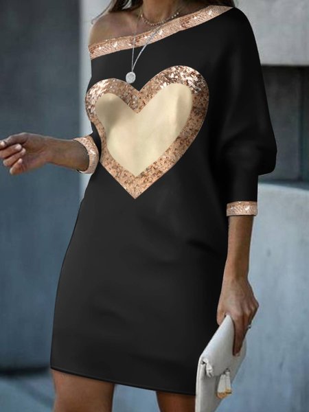 

Glitter One Shoulder Long Sleeve Casual Mini Dresses, Black, Mini Dresses
