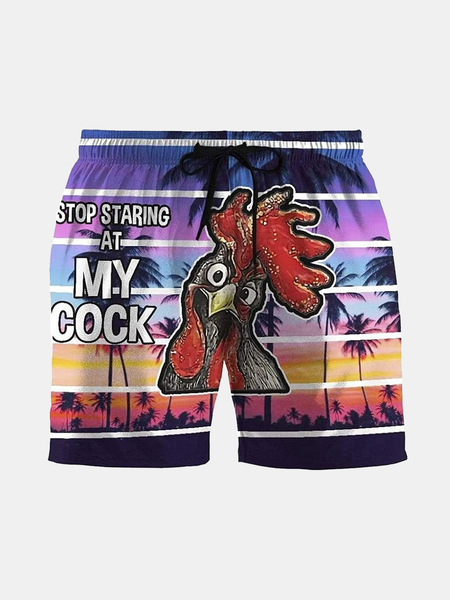 

Vacation Leisure Coconut Tree Fun English And Animal Print Hawaiian Style Printed Beach Pants, As picture, Shorts