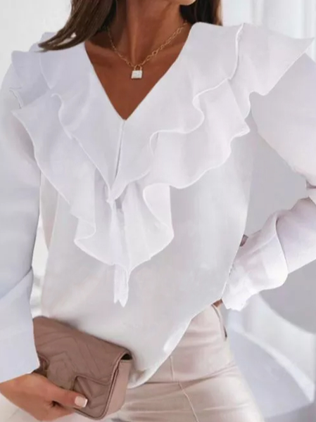 

Cotton Blends V Neck Shirts & Tops, White, Tops