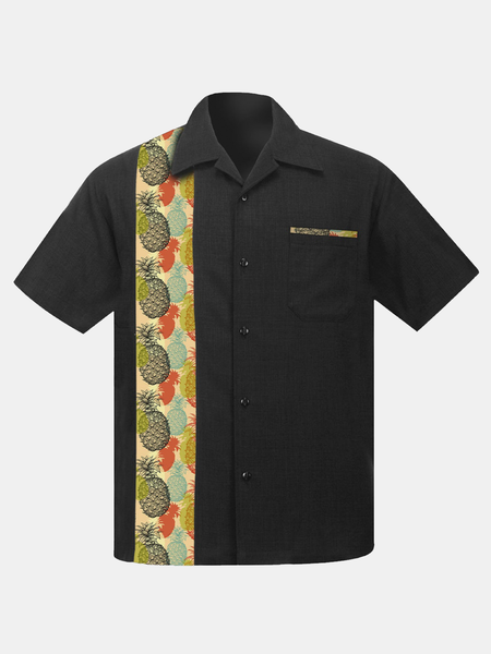 

Holiday Leisure Fruit Element Pineapple Pattern Hawaiian Style Printed Shirt Top, Black, Shirts ＆ Blouse
