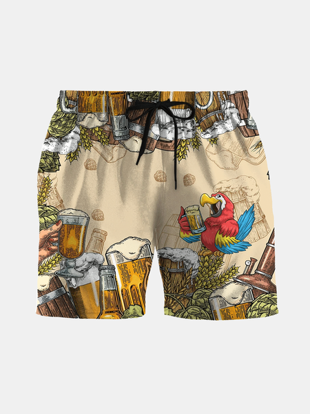 

Vacation Leisure Beer Fun And Animal Print Hawaiian Print Beach Pants, As picture, Shorts