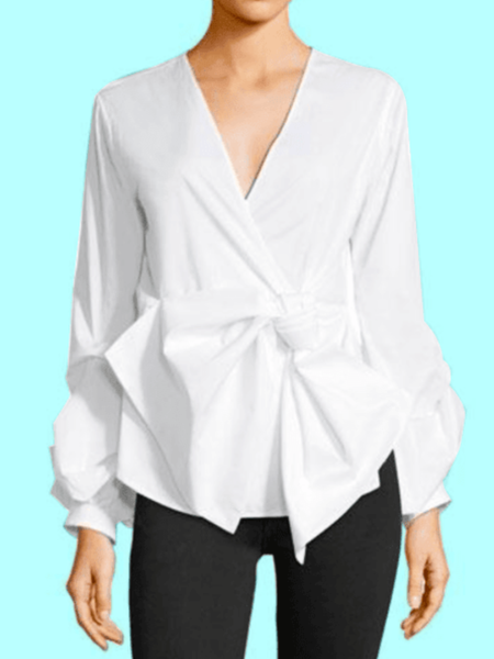 Spring V neck Regular Fit Formal Date Daily Lightweight Tops, White, Tops